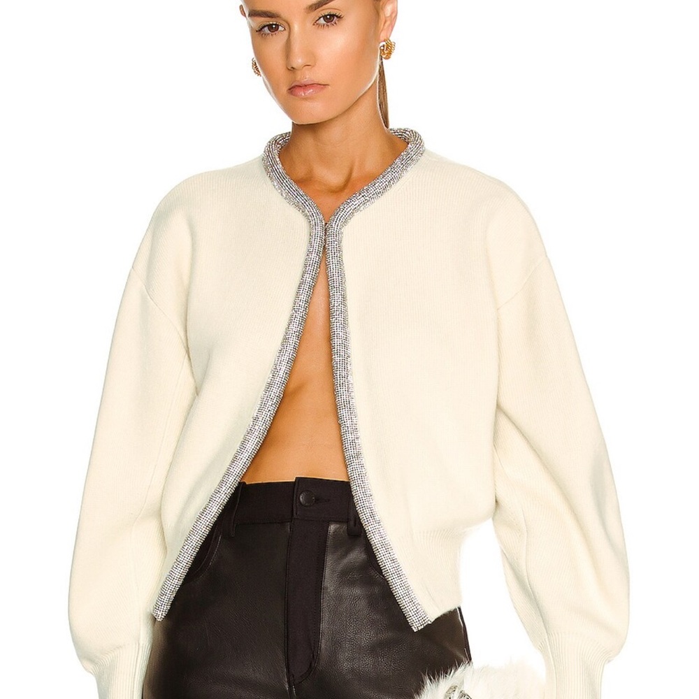 ALEXANDER WANG Crystal Tubular Trim Cropped Cardigan